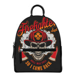 Firefighter Department Skull Print Leather Backpack