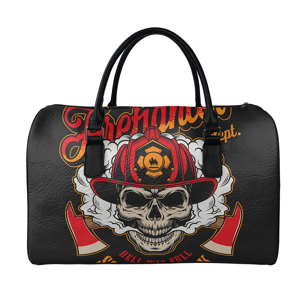 Firefighter Department Skull Print Leather Duffle Bag
