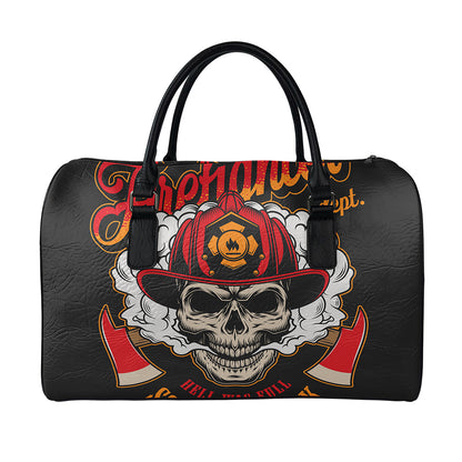 Firefighter Department Skull Print Leather Duffle Bag