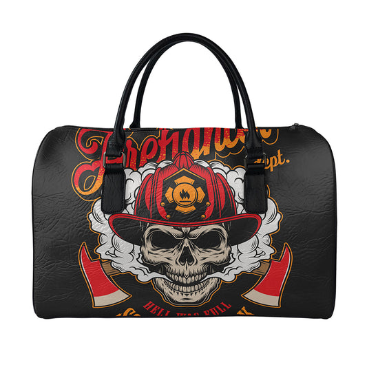 Firefighter Department Skull Print Leather Duffle Bag