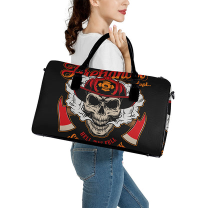 Firefighter Department Skull Print Leather Duffle Bag