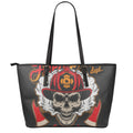 Firefighter Department Skull Print Leather Tote Bag With Zipper