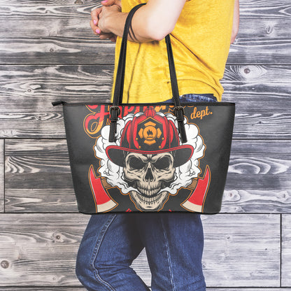 Firefighter Department Skull Print Leather Tote Bag