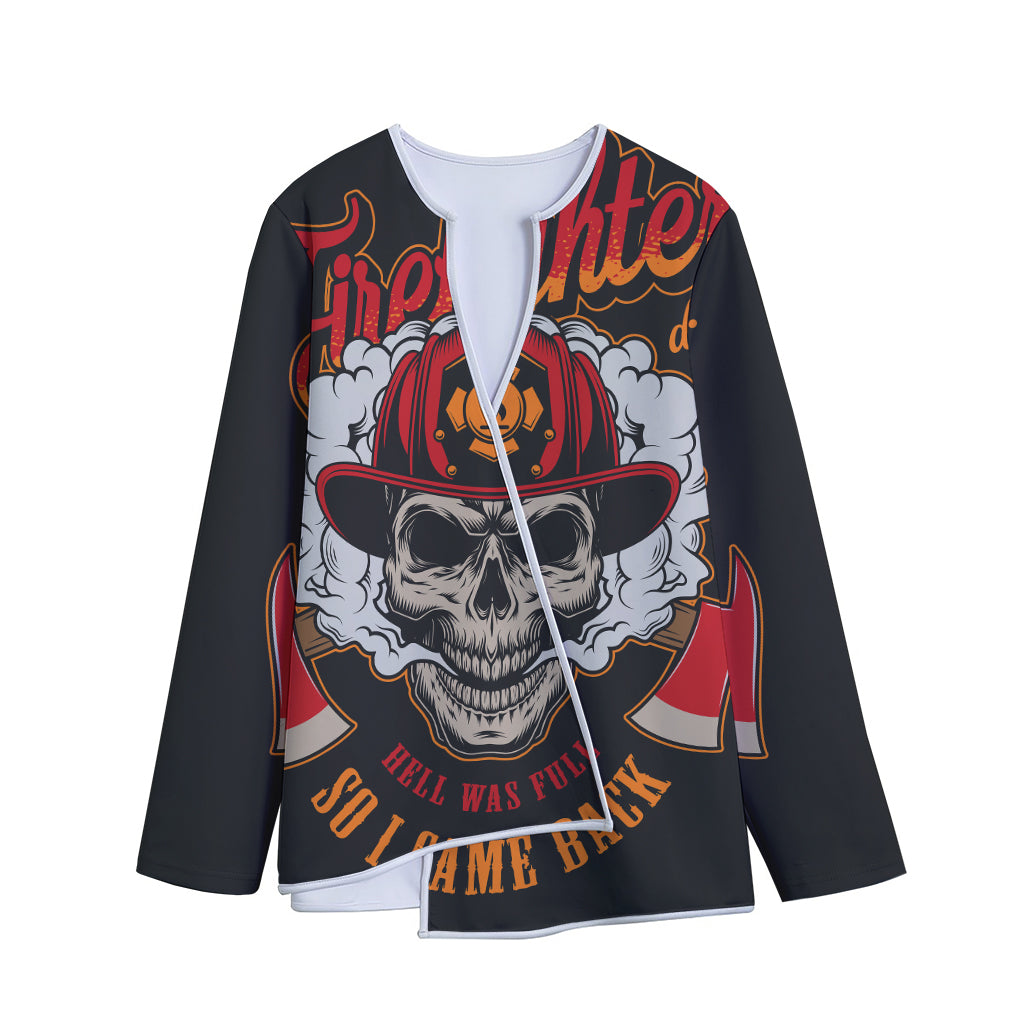 Firefighter Department Skull Print Long Sleeve Short Coat