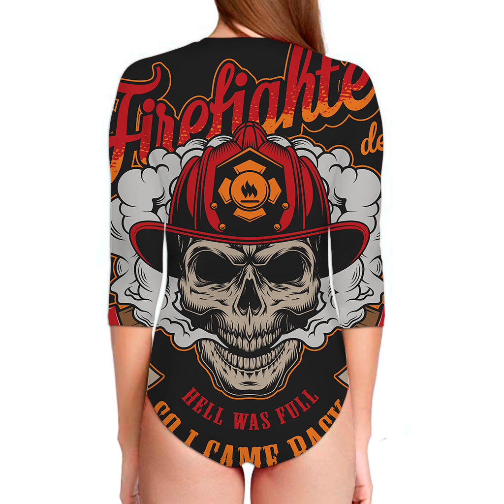 Firefighter Department Skull Print Long Sleeve Swimsuit