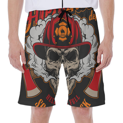 Firefighter Department Skull Print Men's Beach Shorts