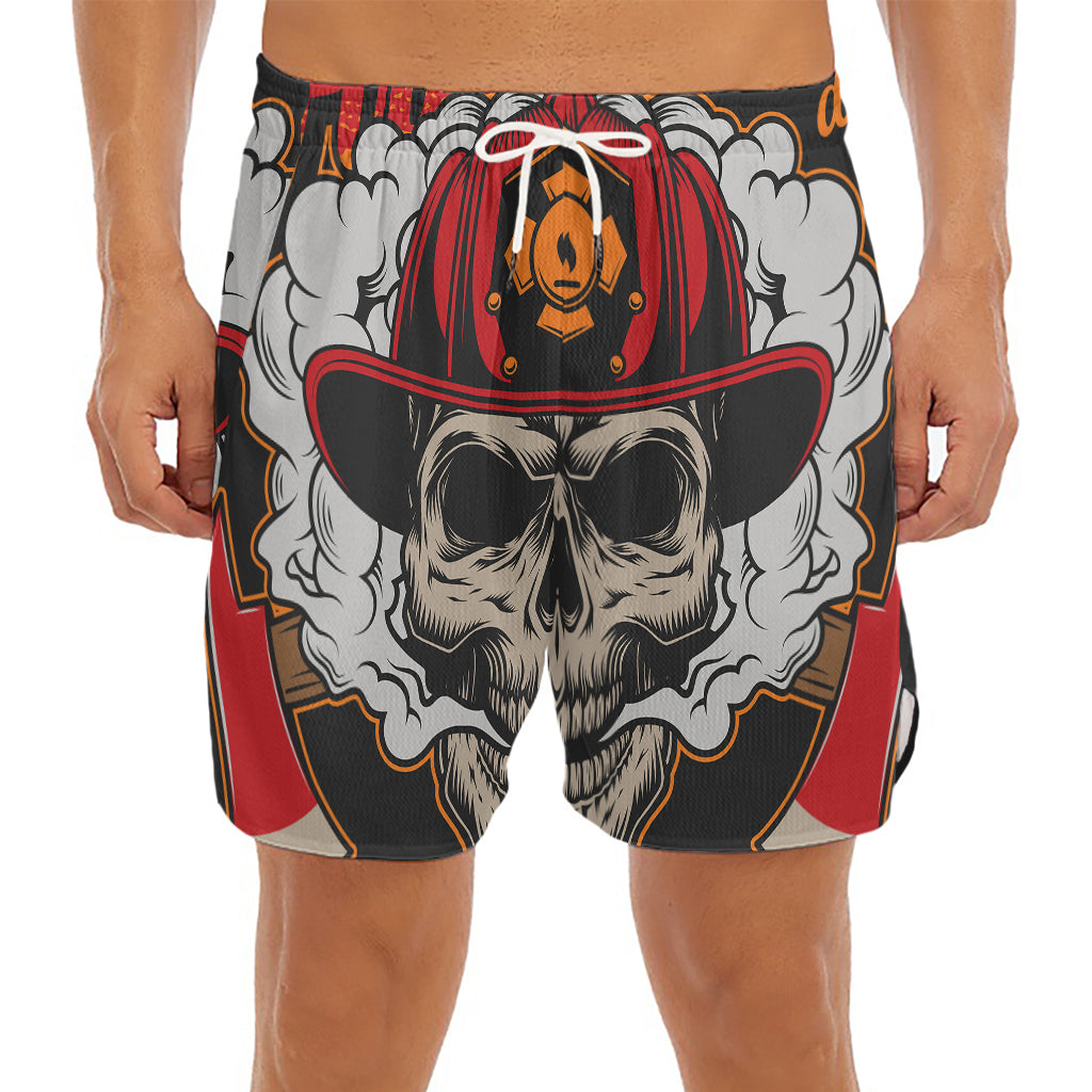 Firefighter Department Skull Print Men's Split Running Shorts