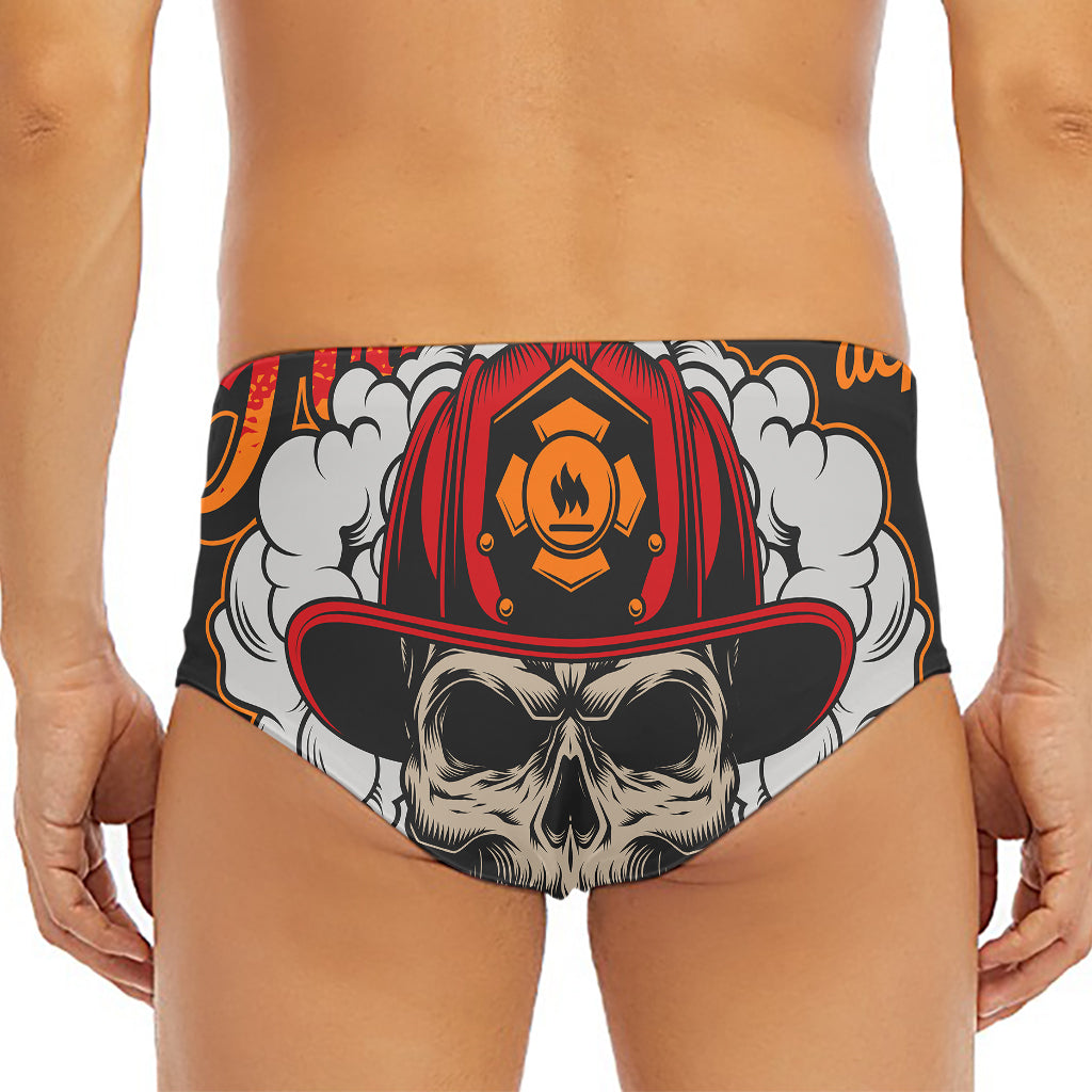Firefighter Department Skull Print Men's Triangle Swim Briefs