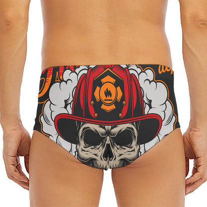 Firefighter Department Skull Print Men's Triangle Swim Briefs