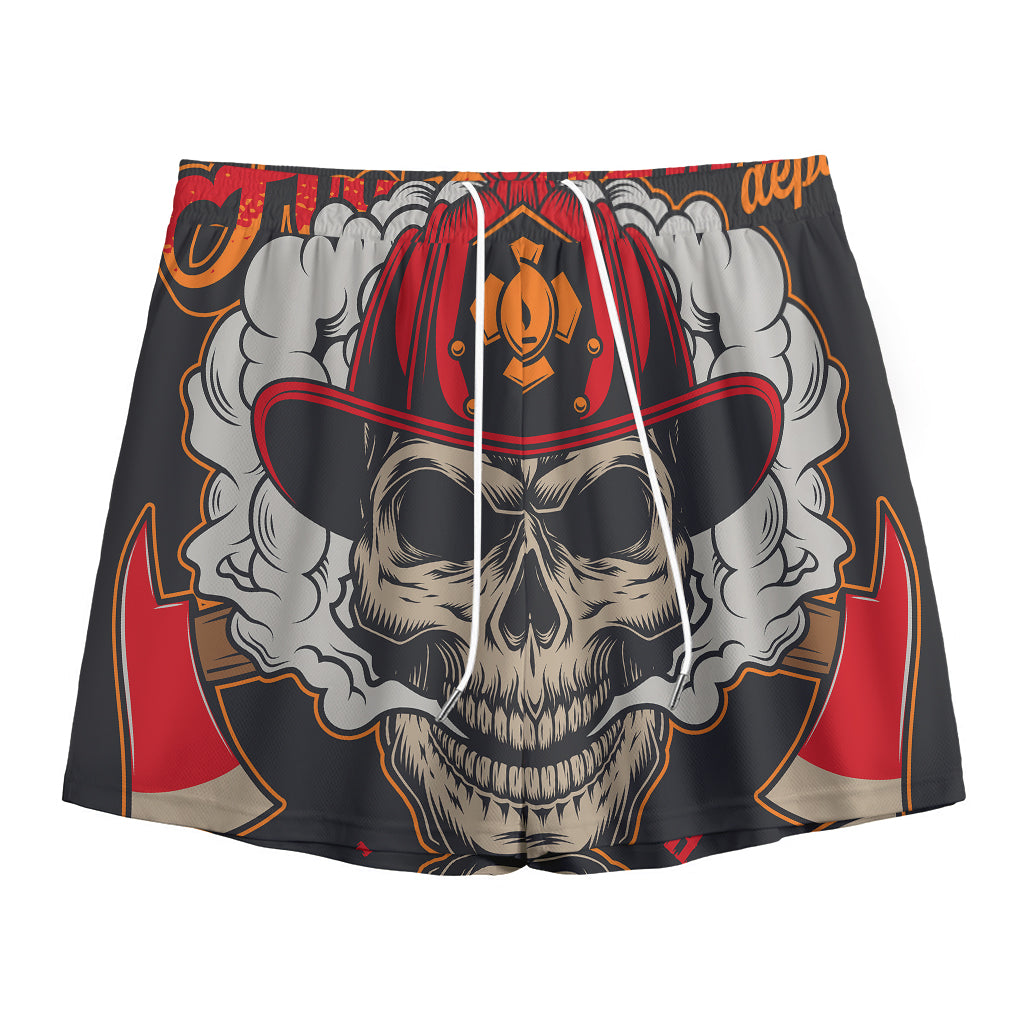 Firefighter Department Skull Print Mesh Shorts