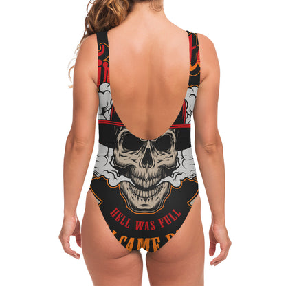 Firefighter Department Skull Print One Piece Swimsuit