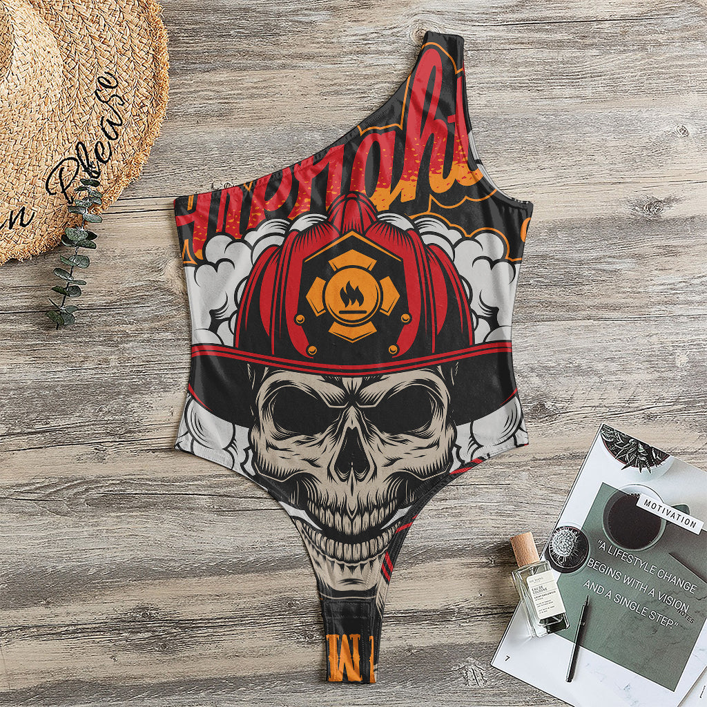 Firefighter Department Skull Print One Shoulder Bodysuit