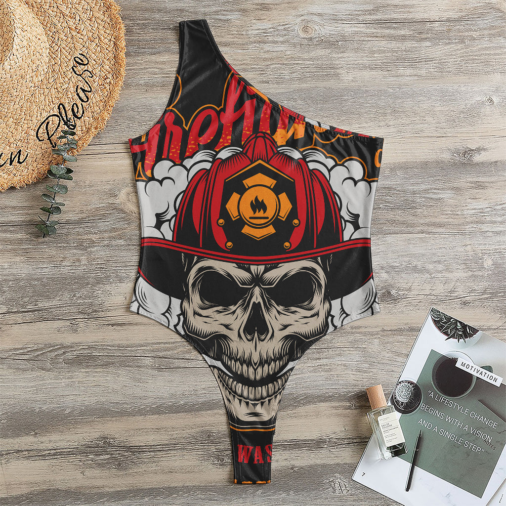 Firefighter Department Skull Print One Shoulder Bodysuit