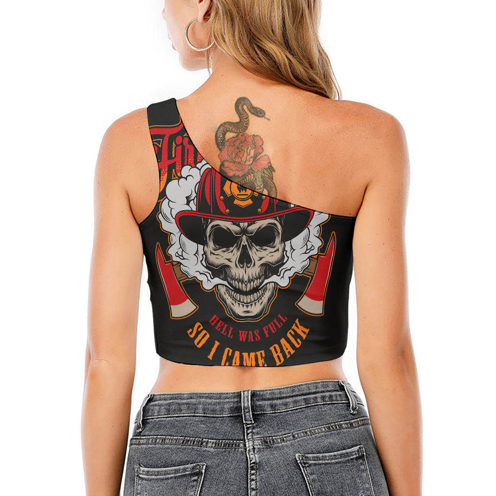 Firefighter Department Skull Print One Shoulder Crop Top