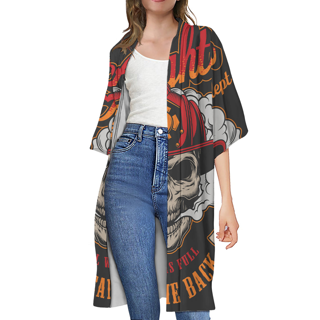 Firefighter Department Skull Print Open Front Beach Cover Up