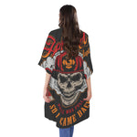 Firefighter Department Skull Print Open Front Beach Cover Up