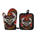 Firefighter Department Skull Print Oven Mitt And Pot Holder Set