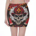Firefighter Department Skull Print Pencil Mini Skirt