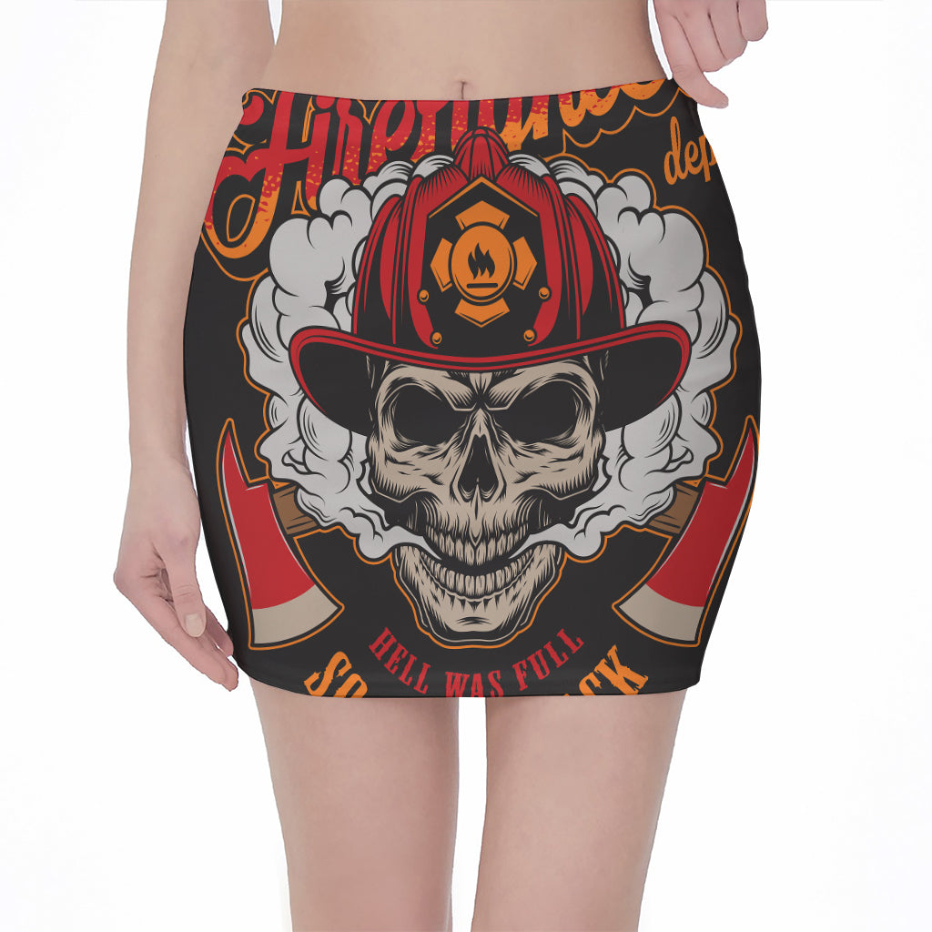 Firefighter Department Skull Print Pencil Mini Skirt