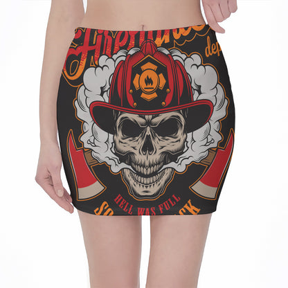 Firefighter Department Skull Print Pencil Mini Skirt