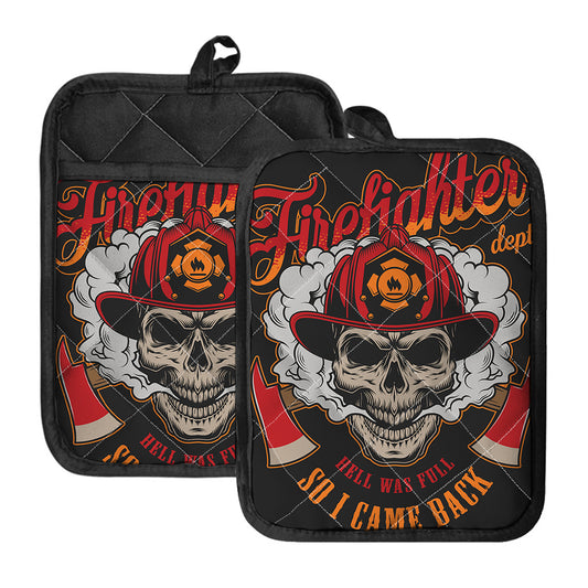 Firefighter Department Skull Print Pot Holders With Pocket