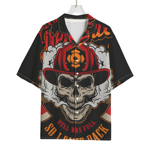 Firefighter Department Skull Print Rayon Hawaiian Shirt