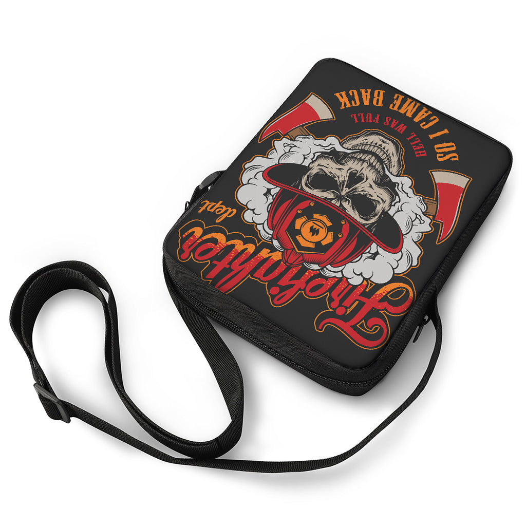 Firefighter Department Skull Print Rectangular Crossbody Bag