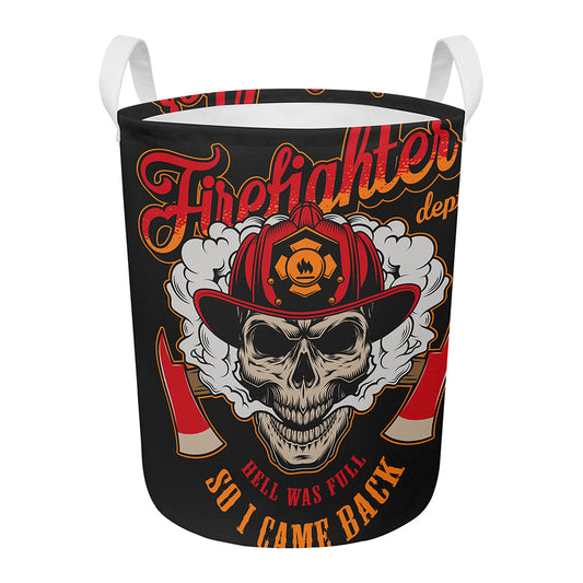 Firefighter Department Skull Print Round Laundry Basket