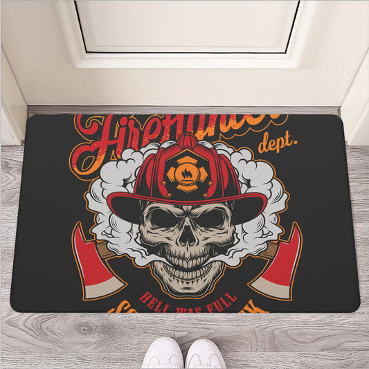 Firefighter Department Skull Print Rubber Doormat