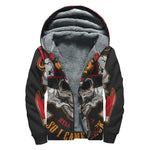 Firefighter Department Skull Print Sherpa Lined Zip Up Hoodie