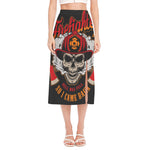 Firefighter Department Skull Print Side Slit Midi Skirt