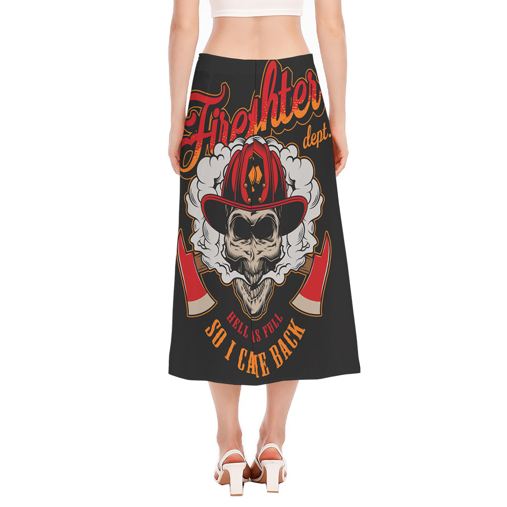 Firefighter Department Skull Print Side Slit Midi Skirt