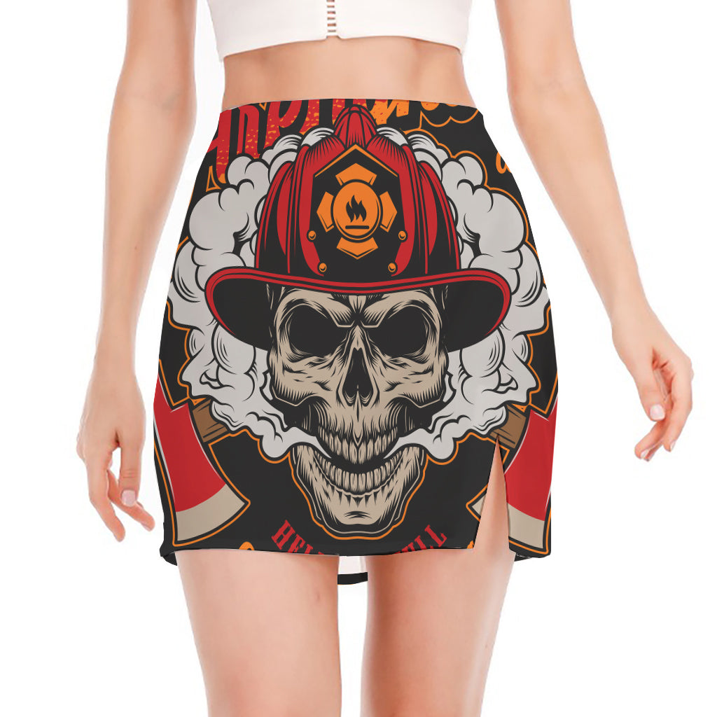 Firefighter Department Skull Print Side Slit Mini Skirt