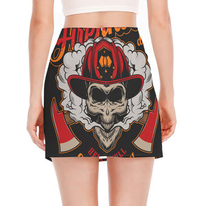 Firefighter Department Skull Print Side Slit Mini Skirt