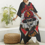 Firefighter Department Skull Print Silk V-Neck Kaftan Dress