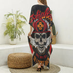 Firefighter Department Skull Print Silk V-Neck Kaftan Dress