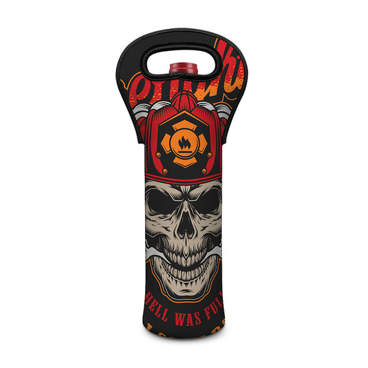 Firefighter Department Skull Print Single Neoprene Wine Tote