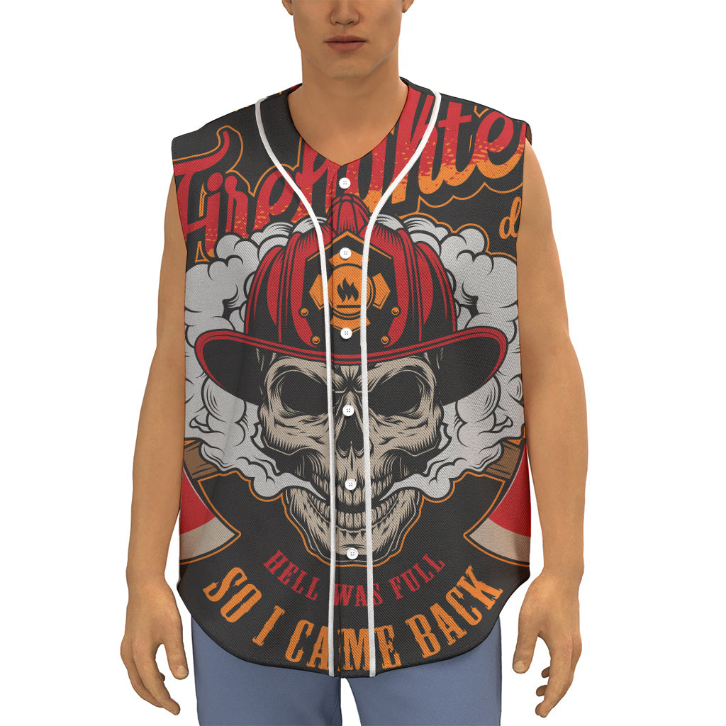 Firefighter Department Skull Print Sleeveless Baseball Jersey