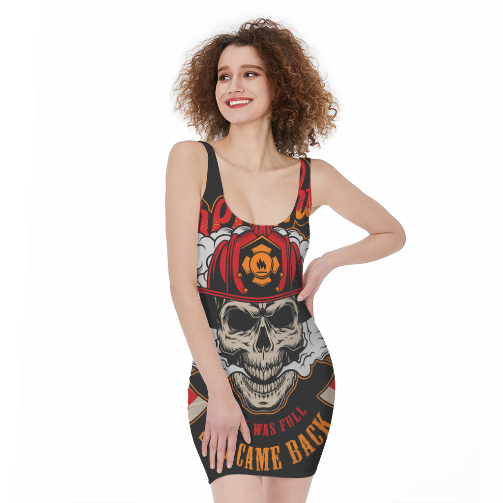 Firefighter Department Skull Print Sleeveless Bodycon Dress