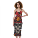 Firefighter Department Skull Print Slim Fit Midi Cami Dress