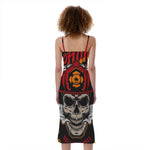 Firefighter Department Skull Print Slim Fit Midi Cami Dress