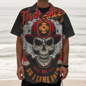 Firefighter Department Skull Print Textured Short Sleeve Shirt