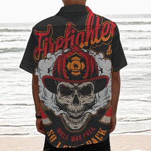 Firefighter Department Skull Print Textured Short Sleeve Shirt