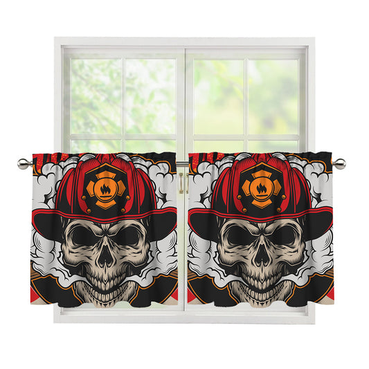 Firefighter Department Skull Print Tier Curtains