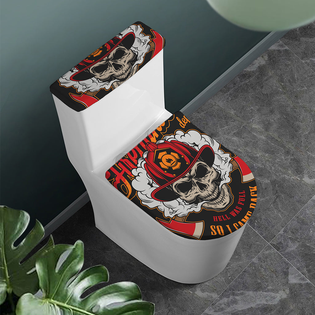 Firefighter Department Skull Print Toilet Lid And Tank Cover Set