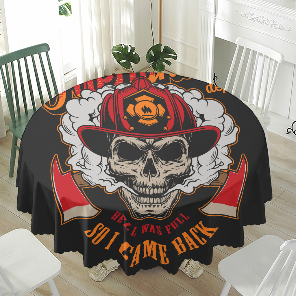 Firefighter Department Skull Print Waterproof Round Tablecloth