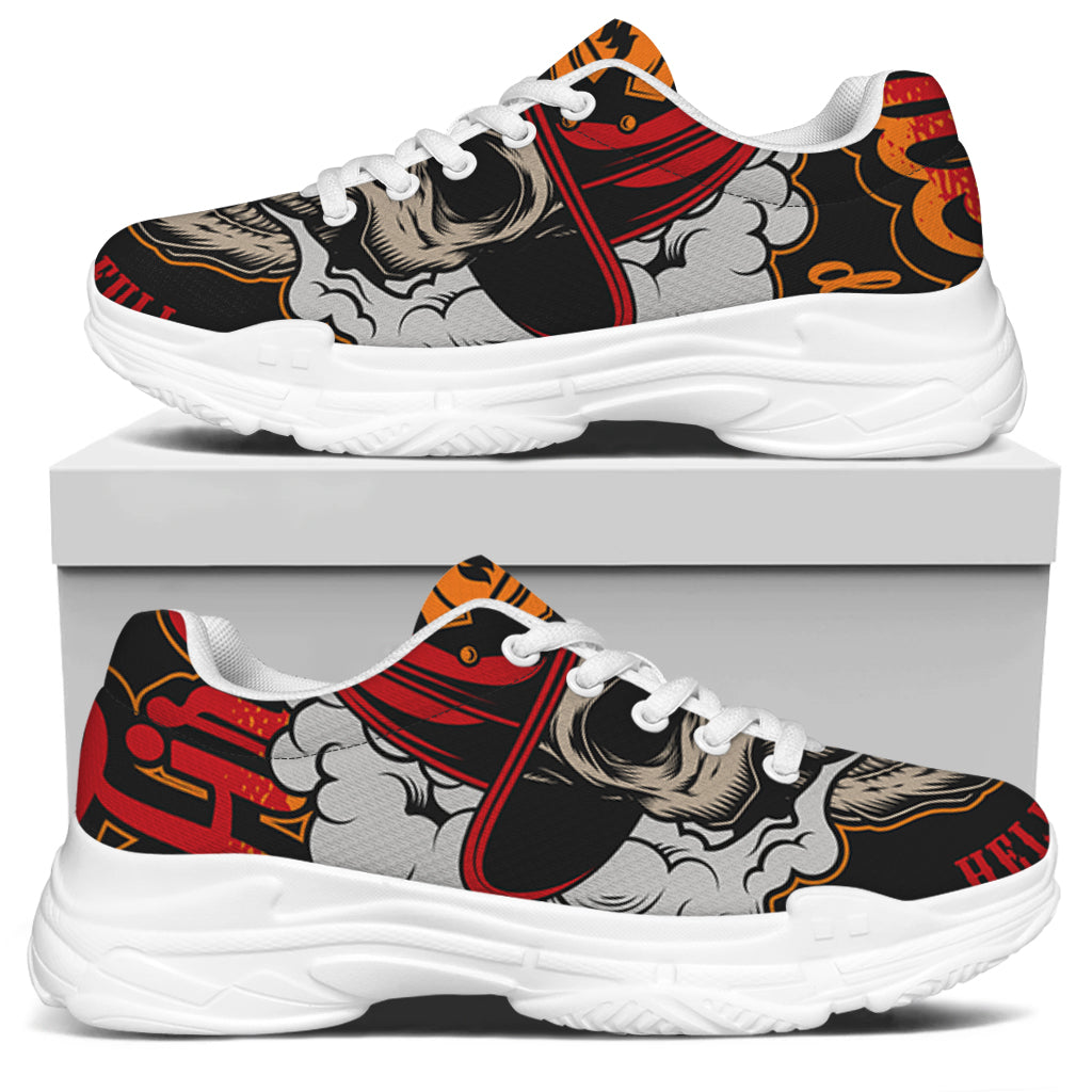 Firefighter Department Skull Print White Chunky Shoes