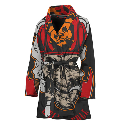 Firefighter Department Skull Print Women's Bathrobe