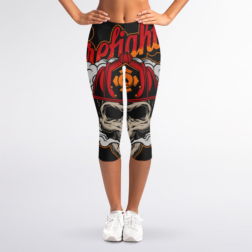 Firefighter Department Skull Print Women's Capri Leggings