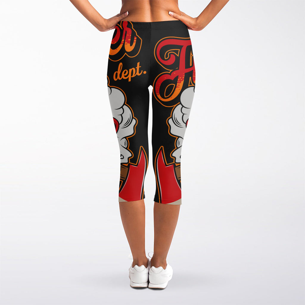 Firefighter Department Skull Print Women's Capri Leggings